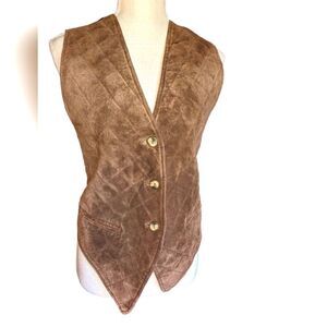 Hype brown leather‎ vintage quilted vest size Large